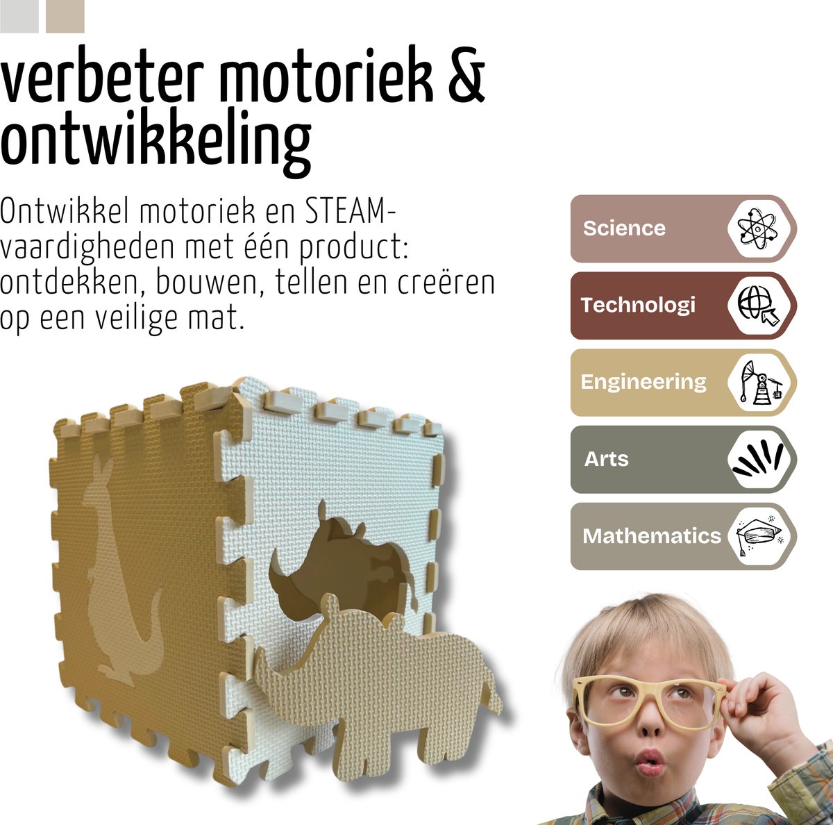 Roosly Speelmat Baby - Speelkleed Baby - babygym - kruipmat - playmat - Foam vloerpuzzel 145 x 145 cm - Opstaande Rand - Inclusief Opbergtas - speelgoed - Veilig & Zacht - Beige — afbeelding 4