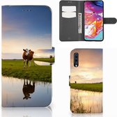 Coque Samsung Galaxy A70 PU Etui Housse en PU Cuir Portefeuille de Protection Vache