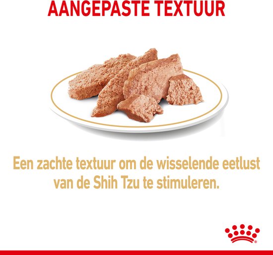 Aangepaste textuur: een zachte textuur om de wisselende eetlust van de Shih Tzu te stimuleren.