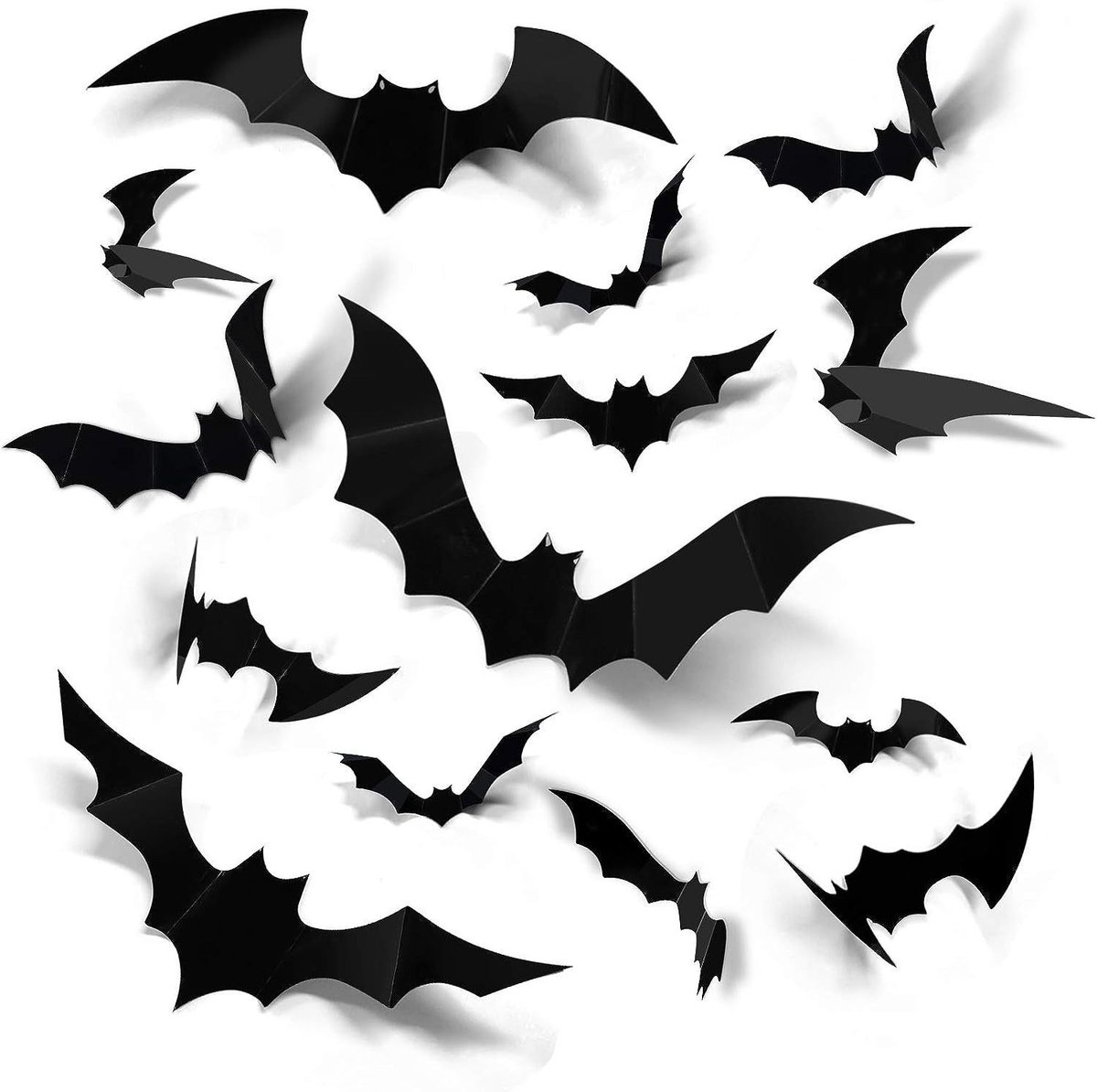 Daity 120 stuks - Halloween vleermuisdecoraties, 4 verschillende maten Realistische PVC zwarte 3D enge vleermuisstickers voor huisdecoratie DIY muurstickers Badkamer Binnen Halloween feestbenodigdheden
