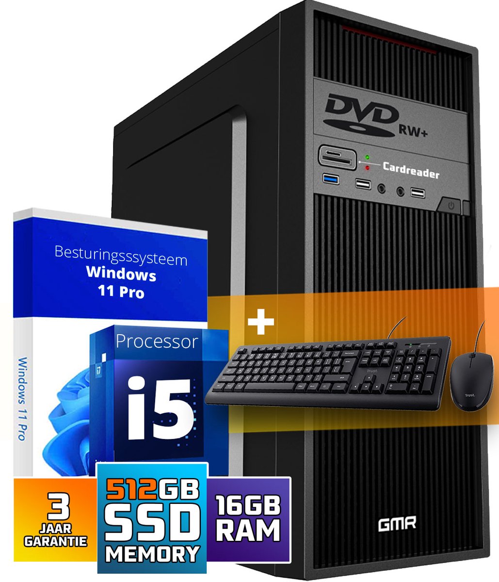 Intel Compleet PC | Intel Core i5 | 16 GB RAM | 500 GB SSD | Windows 11 Pro | Inclusief Muis & Toetsenbord