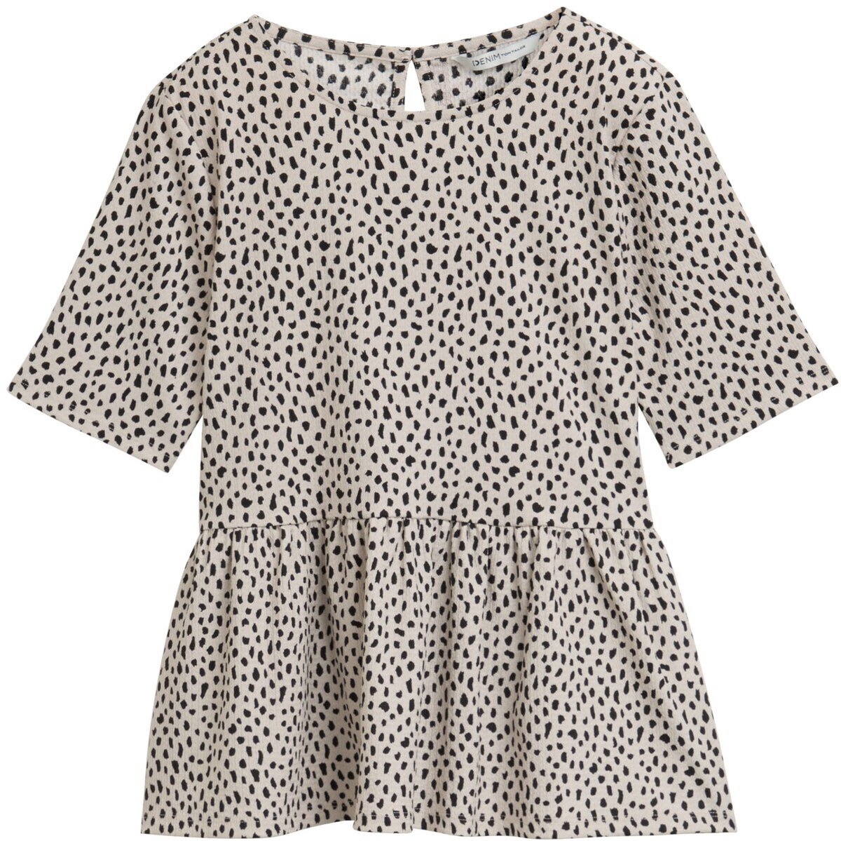 Tom Tailor Denim - Jacquard T-shirt met peplum - Maat M - beige black dotted print