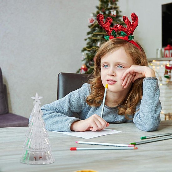 Nachtlampje - Bureaulamp - Nachtlampje kinderen - Kerstboom nachtlampjes - Acryl Nachtlampje Strepen & Sterren - Tafellamp Warm Licht - Compact & Sfeervol (10,5 × 10,5 × 5,5 cm) van Merkloos — afbeelding 2