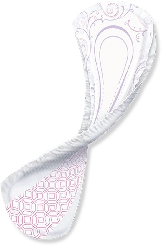 Depend Normal incontinentieverband met roze en paarse sierlijke patronen, 4-in-1 technologie.