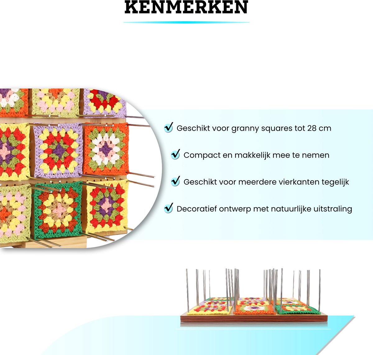 Somstyle Haakbord voor Granny Squares - 28 x 28 CM - Bord voor Haakwerk - Blokkeerbord Haken - Bruin — afbeelding 7
