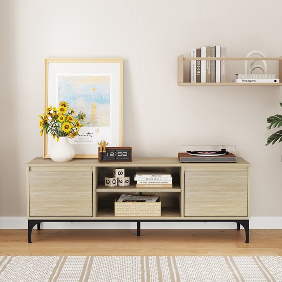 Meuble TV Kistiandi, 140x40x50 cm, couleur chêne clair et noir [en.casa]