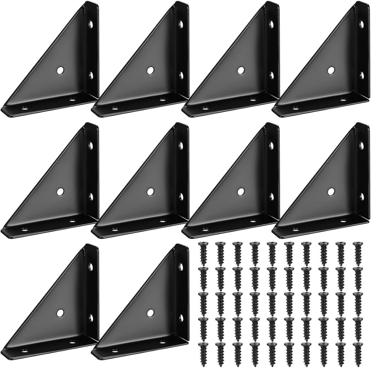 10 stuks metalen hoeksteunen zwart – Verborgen driehoekige plankdragers van koudgewalst staal, stevige meubelverbinders voor bed, bureau en kast