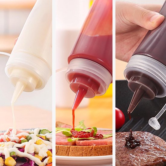 TOVBMUP Verpakking van 4 - Sausflessen - 500ml knijpflessen - 16 oz maatflessen met doppen - Spuitflessen, 500ml knijpflessen - Geschikt voor kruiden, ketchup, mosterd, mayonaise, olijfolie, transparante verf van Merkloos — afbeelding 3