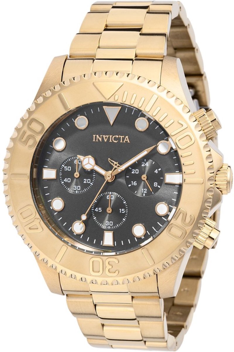 Invicta Pro Diver 49216 Heren Horloge - Waterdicht - Analoog - Quartz Uurwerk - Roestvrij Staal met grijze Wijzerplaat - 47mm