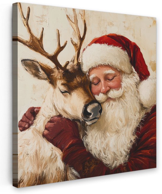 Tableau extérieur jardin 60x60 cm - Décoration de jardin Père Noël - Renne - Noël - Poster jardin sur toile - Décoration murale Jardin - Décoration tableau extérieur - Décoration mur clôture - Toile extérieur - Décorations de Noël - Décoration Noël