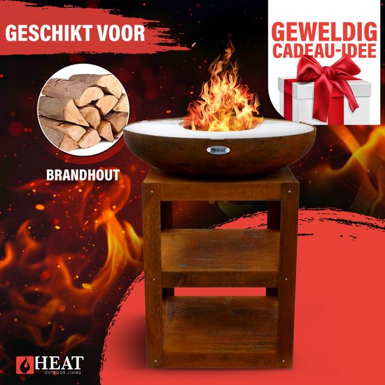 Heat Outdoor Living Bakka - Plancha BBQ Vuurschaal - Multifunctionele Buitenbarbecue met Houtopslag - Ideale Vuurkorf voor Buitenkoken met Vrienden en Familie - 80x80x96 cm van HEAT Outdoor Living — afbeelding 5