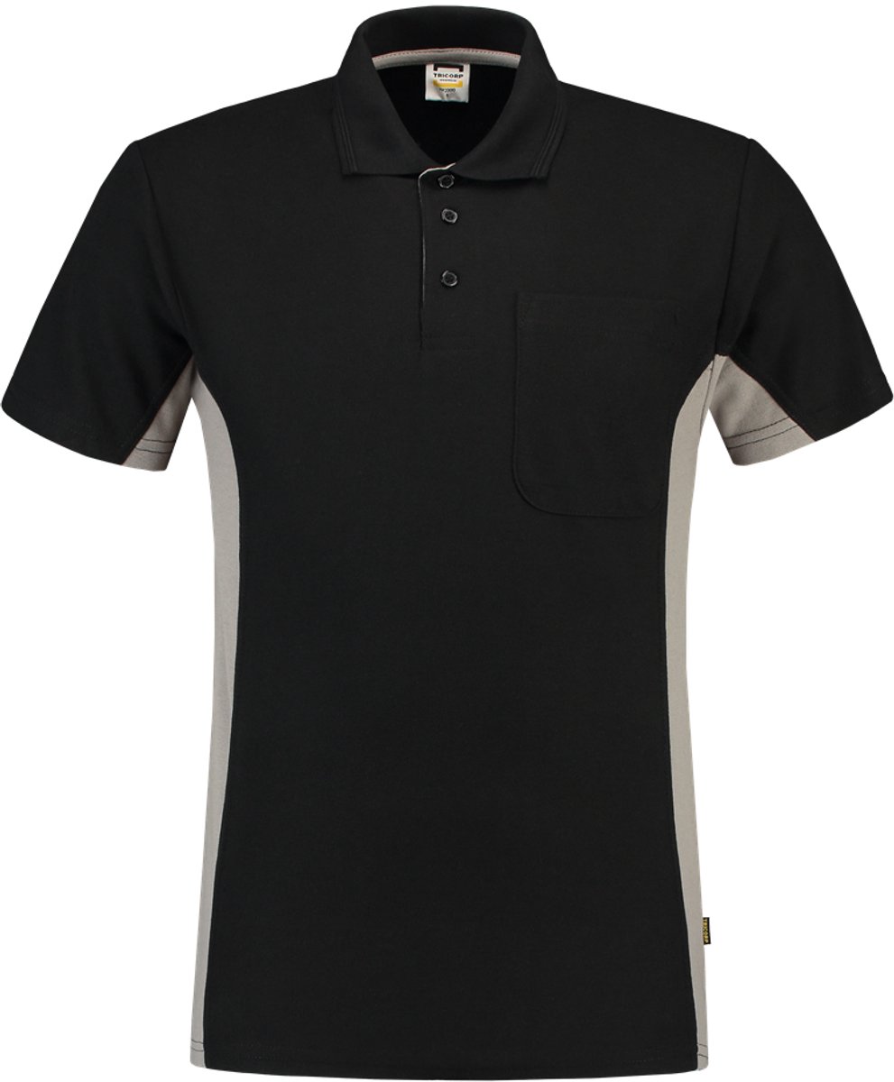Tricorp 202002 Poloshirt Bicolor Borstzak - Zwart/Grijs - 6XL