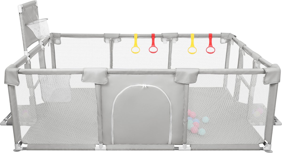 PIPIPOXER-Grondbox - Baby Speelbox met 50x Speelballen - Kinderbox - Playpen- 180*120 cm - Lichtgrijs