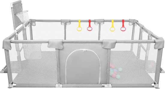 PIPIPOXER-Ground box - Parc Bébé avec 50 balles - Parc enfant - Parc bébé - 180*120 cm - Gris clair