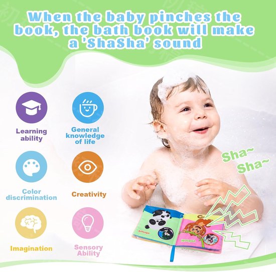 Set van 5 babybadboeken, geschikt voor jonge kinderen om de namen van dieren, fruit, groenten en vervoer te leren, kleurrijke patronen, niet-giftig, waterdicht, zachte stof, geschikt voor baby's en kleuterspeelgoed — afbeelding 4