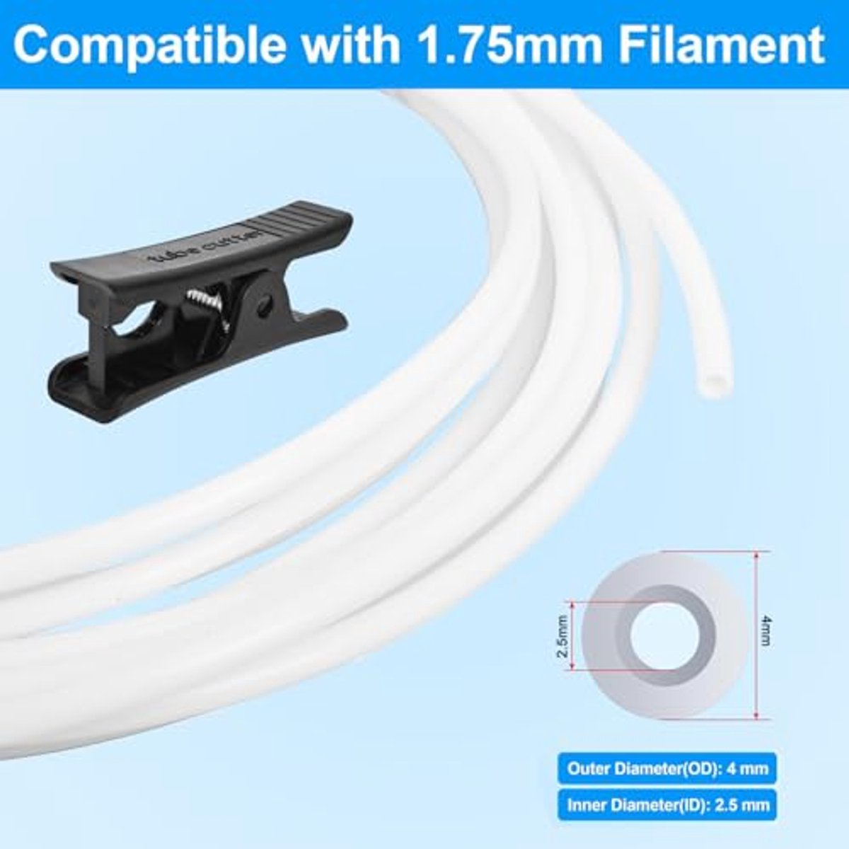 10 meter PTFE slang 4 mm x 2,5 mm voor 3D-printer - Teflonslang met cutter