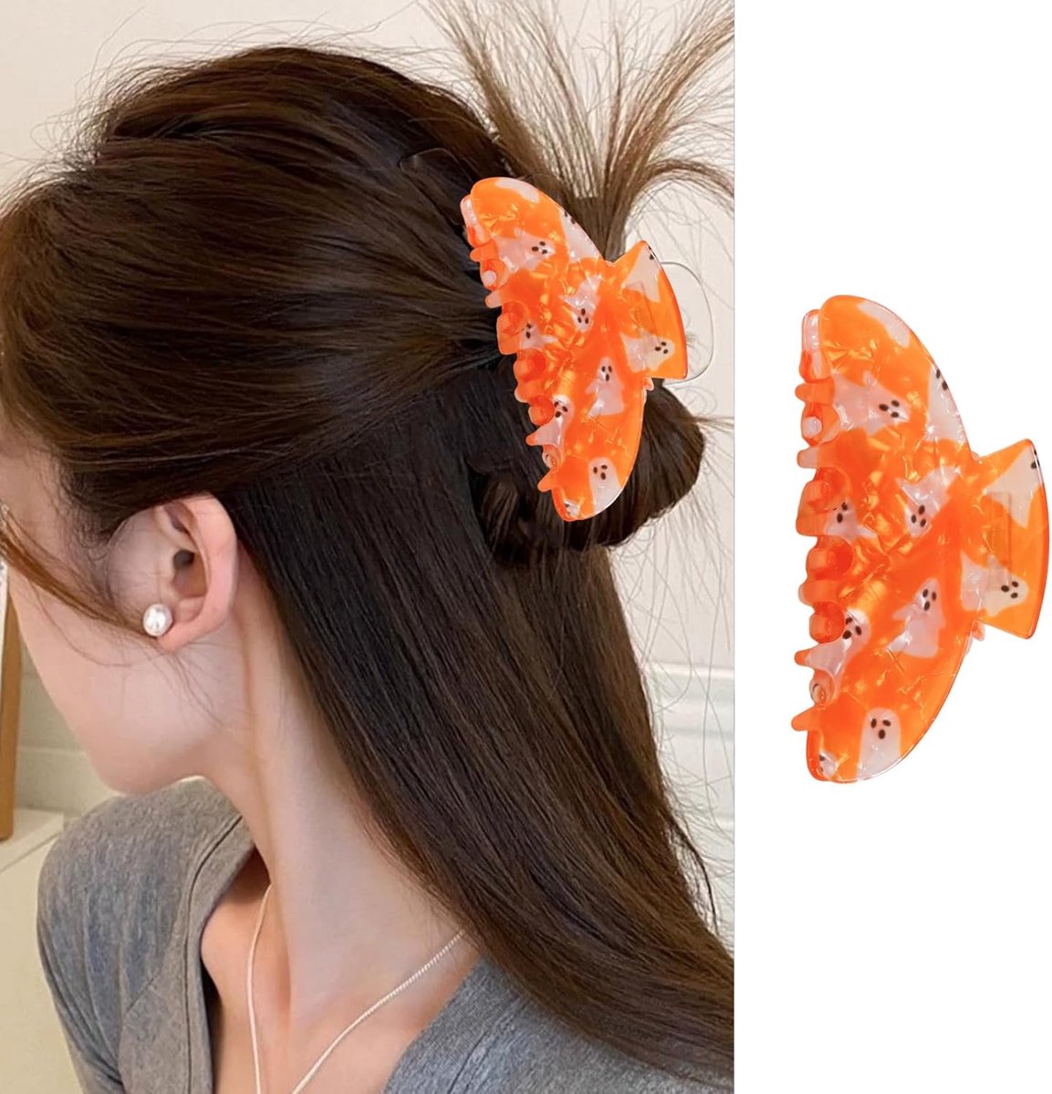 Daity Halloween spook haarspeld - 1 stuk schattige oranje spook haarklauw clip met schattig ontwerp haarspeld voor dik haar dun haar voor vrouwen kawaii acryl Halloween haarspeld voor cosplay feest