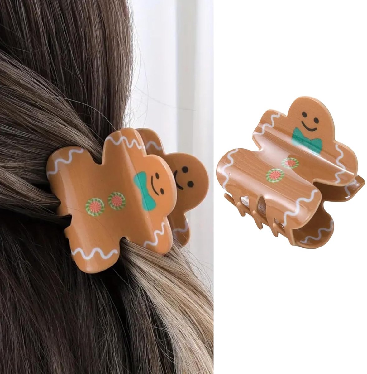 Daity Haarspeld in de vorm van een peperkoekmannetje - kersthaarspeld - schattige haarspeld van acryl in de vorm van een peperkoekmannetje - antisliphaarspeld met kerstmotief - haaraccessoires voor de kerstvakantie in de winter