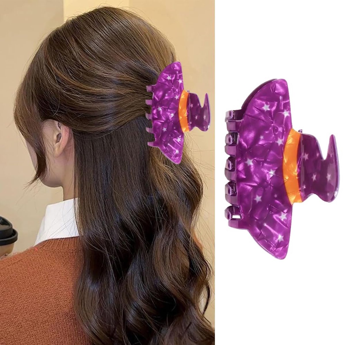 Daity Halloween haarspelden - schattige paarse heksenhoed acryl haarklemmen - sterke stylingklemmen met sterontwerp - antislip haarspelden - schattige cartoon haarspeldklemmen - Halloween haaraccessoires