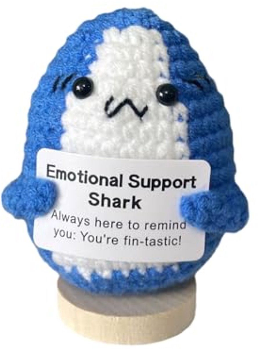 Kabwea Positieve gehaakte haai, knuffeldier, emotionele ondersteuning, cadeau voor moedermaker, het kleine ons knuffeldier, geluksbrenger, goede verbeteringsgeschenken, haai