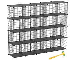 TUMUCUTE Wire Storage Cubes, 20-Cube Metal Storage Shelves Bookshelf, Stackable Modular Cabinet Organizer for Bedroom Living Room, Office, Black
