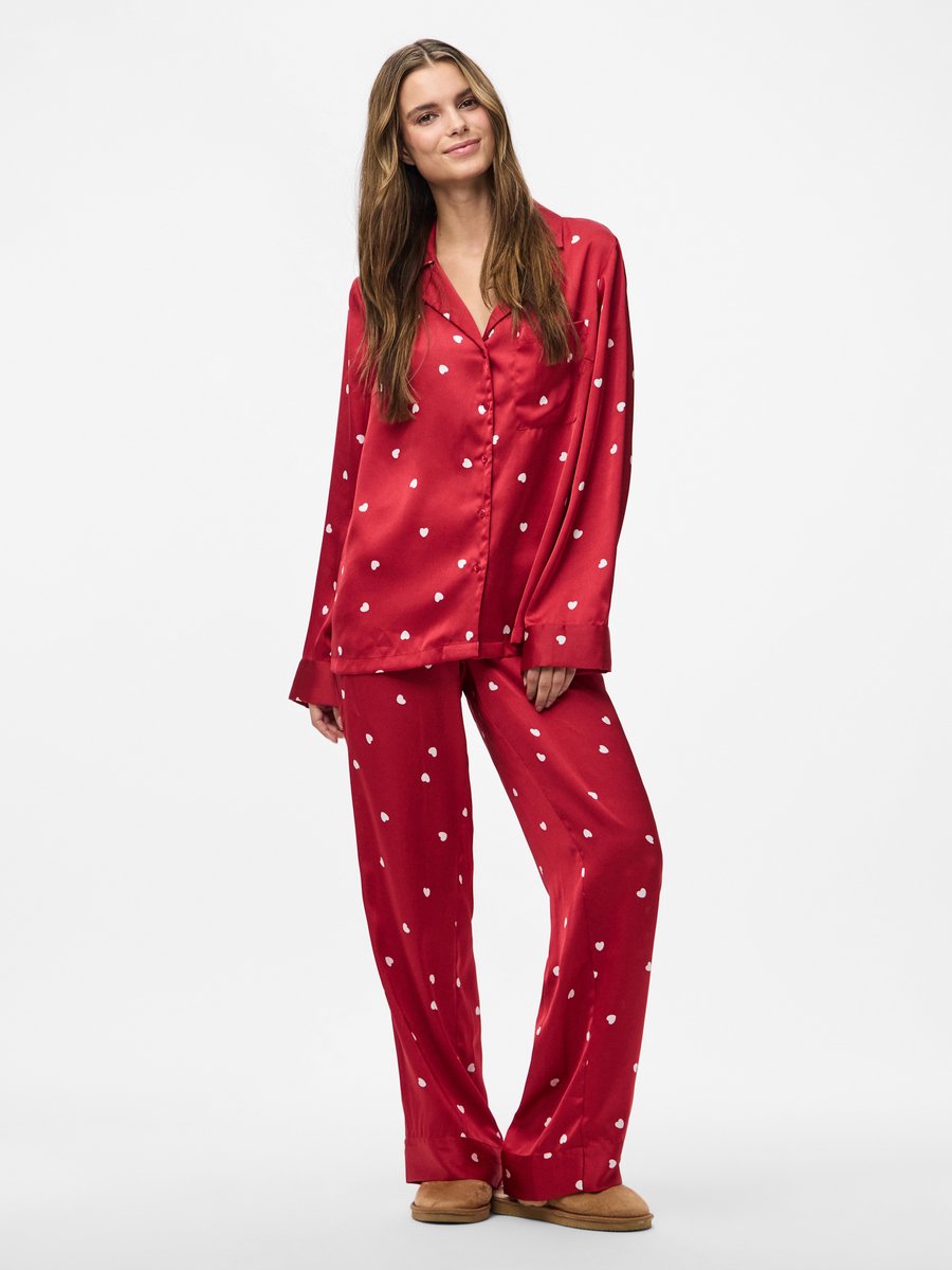 Pieces Dames Pyjama Set PCJYTTE Hartjes Satijn Nachtset Rood
