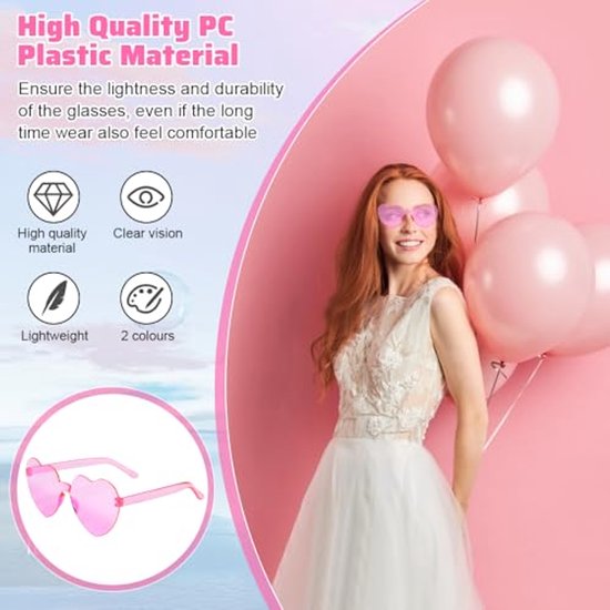 SLTAXAR 11 stuks zonnebril hart roze feestbril hart hippie bril roze grappige partybrillen set hart voor carnaval foto rekwisieten randloze hartvormige bril bruiloft voor kinderen volwassenen van Merkloos — afbeelding 4