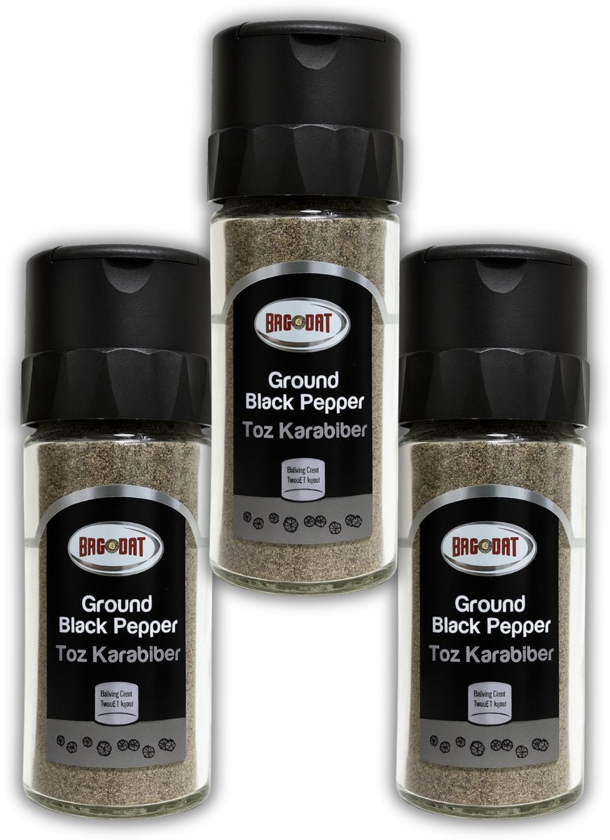 Bagdat - Peper Zwart Gemalen - Kara Biber Toz 55g - 100% Natuurlijk - Specerij voor Koken - Kruiden & Specerijen - 3 Stuks