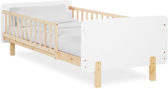 Lit enfant Homestyle4u - 90x200 cm - Lit en bois - avec sommier à lattes Protection contre les chutes - Wit
