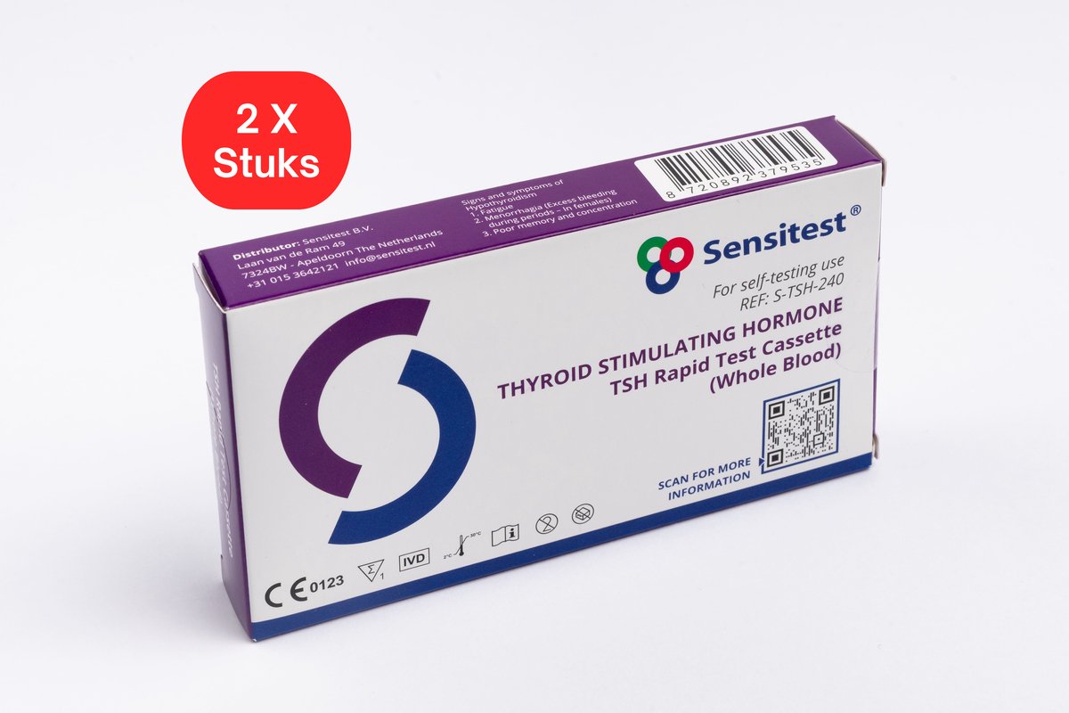 TSH Sneltest – Zelftest voor Schildklierfunctie – 2 stuks – Resultaat binnen 10 minuten – >98% nauwkeurig – Inclusief lancet, pipet, buffer & handleiding
