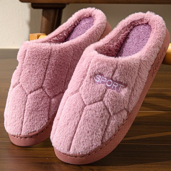 Pantoffels voor dames, wollig, schattig, pluche, 40, open, behaaglijk, vilten pantoffels, katoen, comfortabele vilten pantoffels, vaste zool, lichte huisschoenen, badslippers, rood, 42/43 EU
