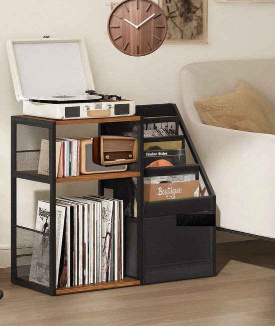 Signature Home LP Opbergsysteem - Vinyl Opbergkast - Platenrek - Platenspeler Meubel met Opbergruimte - LP Kast voor ±140 Platen - Platenspeler Standaard - Hout Metaal - Bruin Zwart - 30x81x69 cm — afbeelding 5