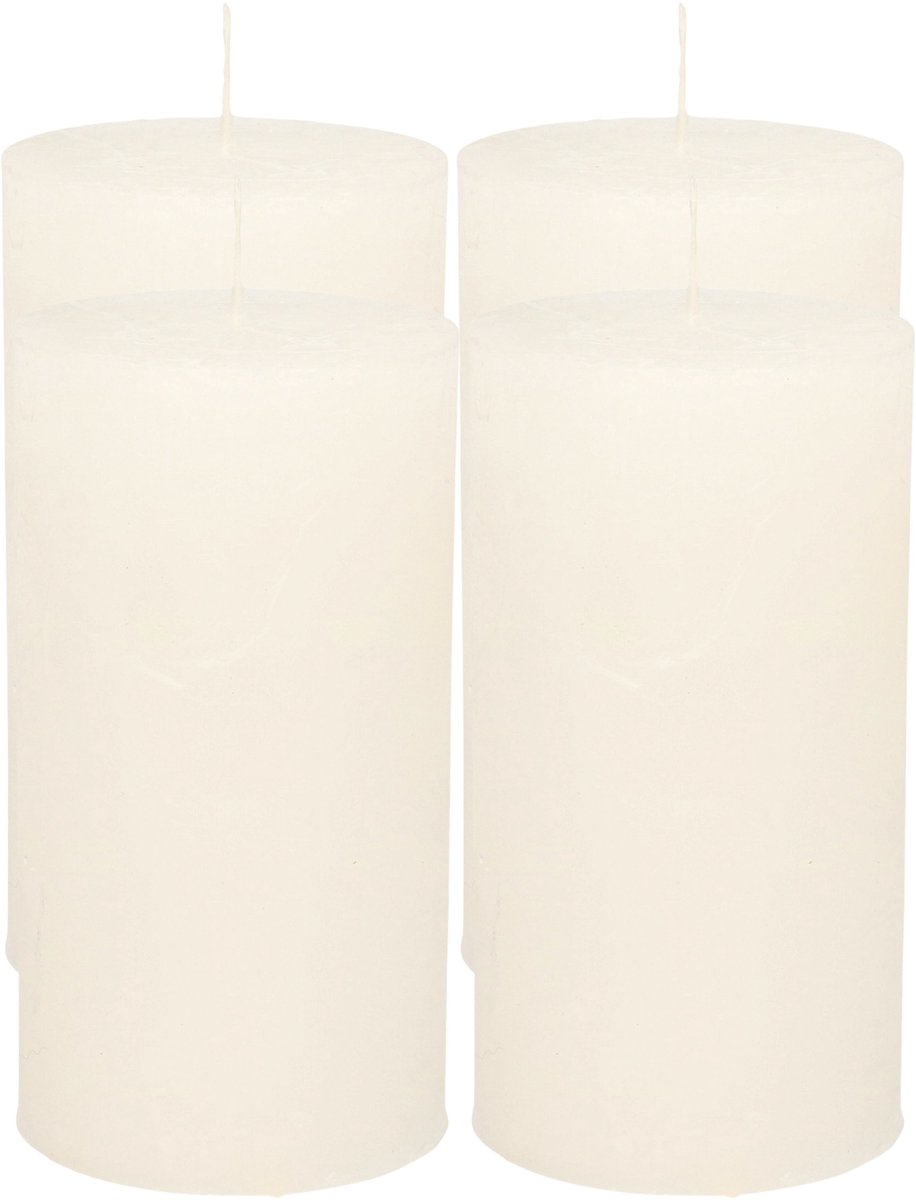 Atmosphera Stompkaars/cilinderkaars - 4x - wit - 7 x 13 cm - rustiek model