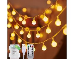 15 Meter LED Slinger Verlichting 100 Warm Witte Lampjes - 8 Lichtmodi Timerfunctie Batterij USB Voeding IP44 Waterdicht Binnen Buiten Decoratieve Feeënlichten