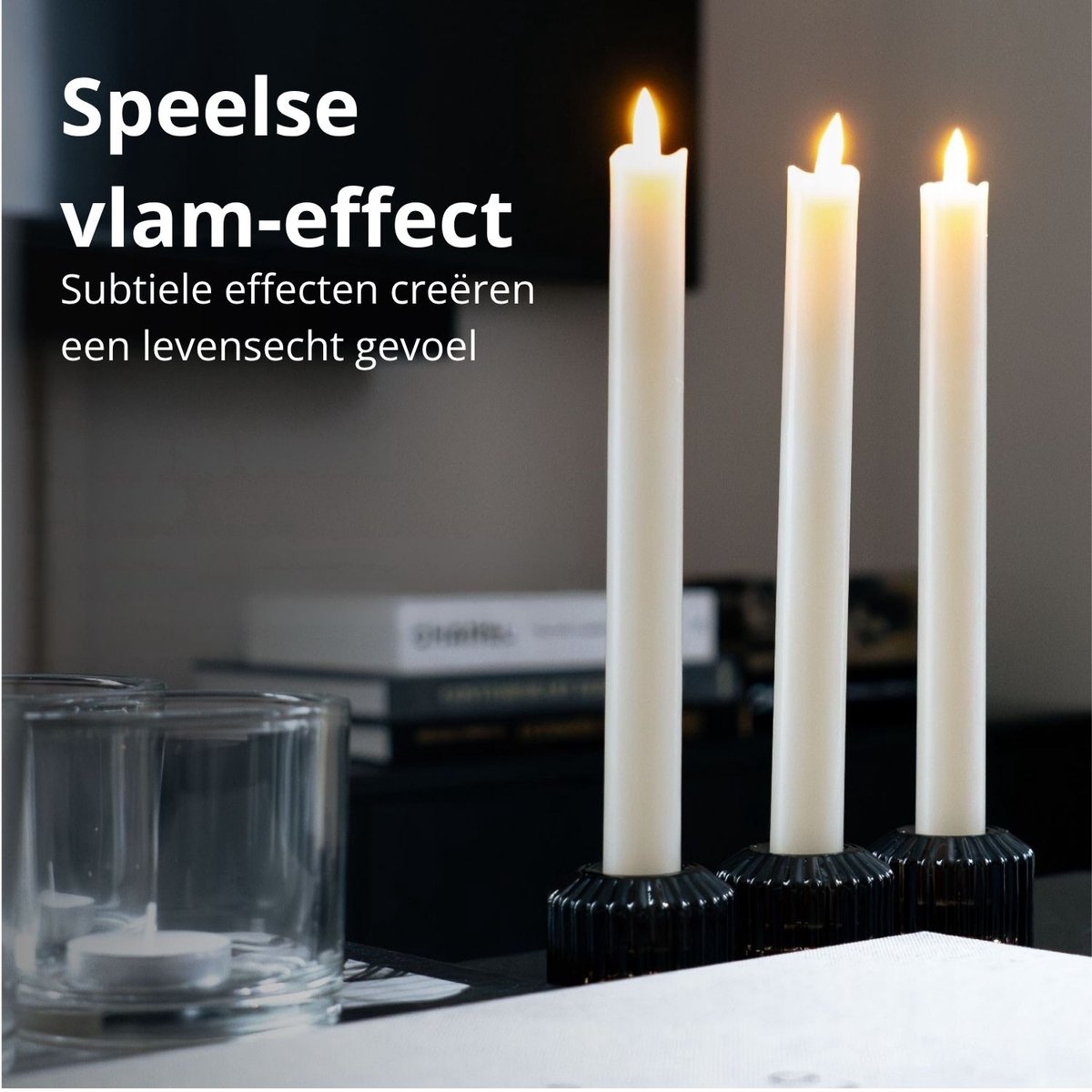 FlinQ LED Dinerkaarsen met Bewegende Vlam - Nep Kaarsen met Flikkerende Vlam - Inclusief Afstandsbediening met Timer En Dimfunctie - 6 Stuks - Wit — cadeau in Wonen & Interieur - foto 3