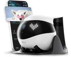 Enabot EBO Air 2 Huisdiercamera met app, 2K mobiele huisdiercamera's met aanpasbare gezichtsuitdrukkingen, draadloze kattencamera met nachtzicht, hondencamera met 2-weg audio, zelfoplading (wit)