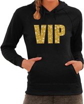 VIP goud glitter tekst hoodie zwart dames- zwarte fun sweater/trui met capuchon XS