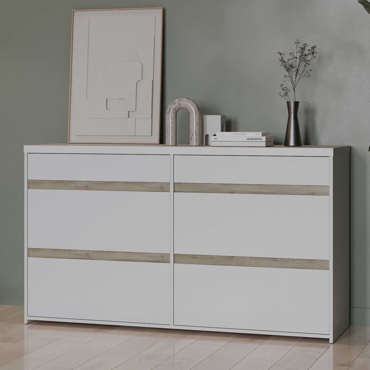 Ladekast Clyde - Met 6 Lades - Wit/eikdecor