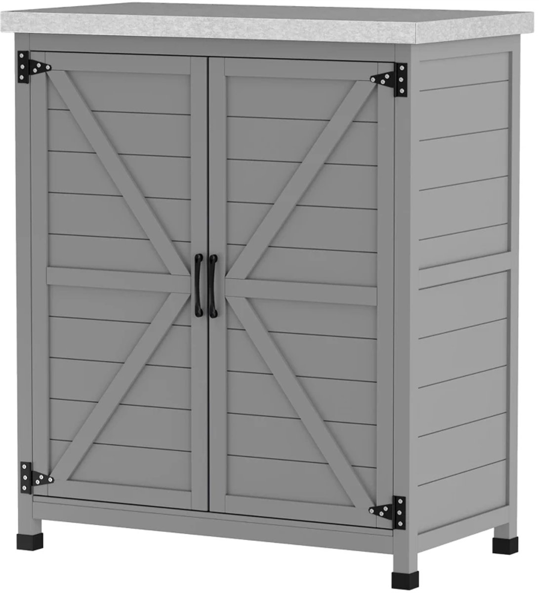 Tuinkast Hout - Buitenkast met Werkblad - Opbergkasten - Tuinhuis - Tuinschuur - Gereedschapskast - Tuinberging - Weerbestendig - voor Buiten, Tuin & Balkon - Grijs - 79x43x92 cm