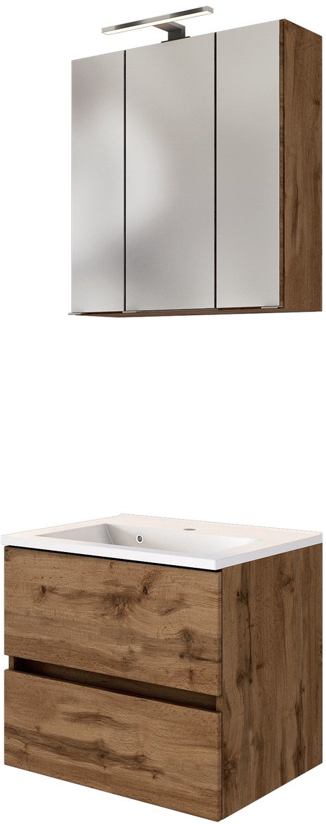 Wastafelmeubelset Brama 60cm - wotan eik - Held - Medicijnkastjes - Bruin - MDF; Spaanplaat - Medicijnkastjes -