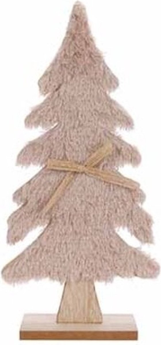 Kleine beige houten kerstboom met bonttextuur, 31 cm hoog.
