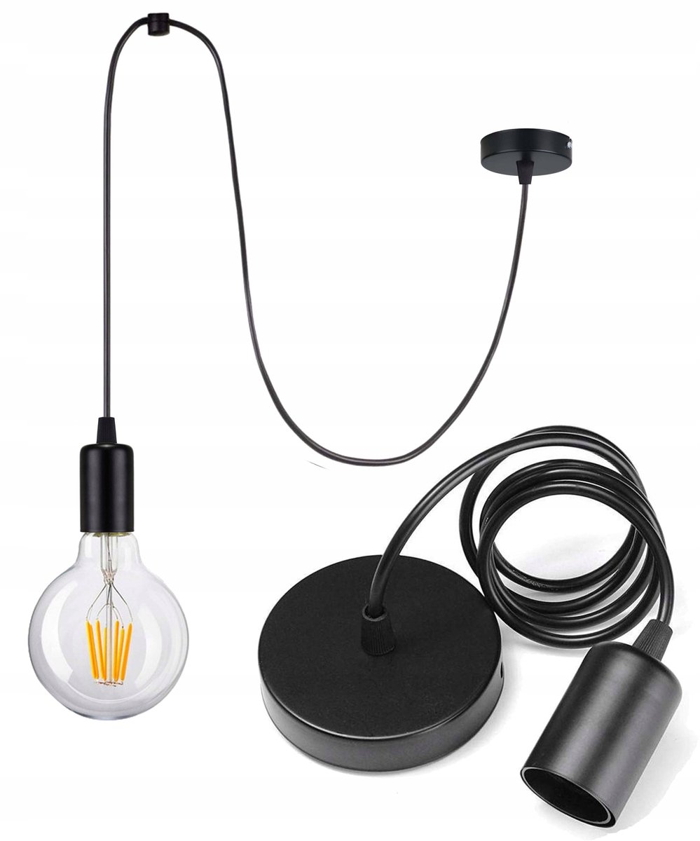 Zwarte hanglamp PAJĄK E27 Edison Loft, verstelbaar tot 150cm