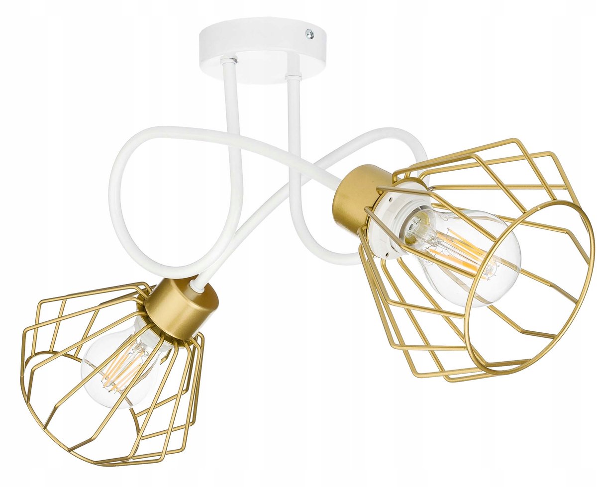 Gouden Loft Hanglamp met Diamant Draad Kappen - 2x E27