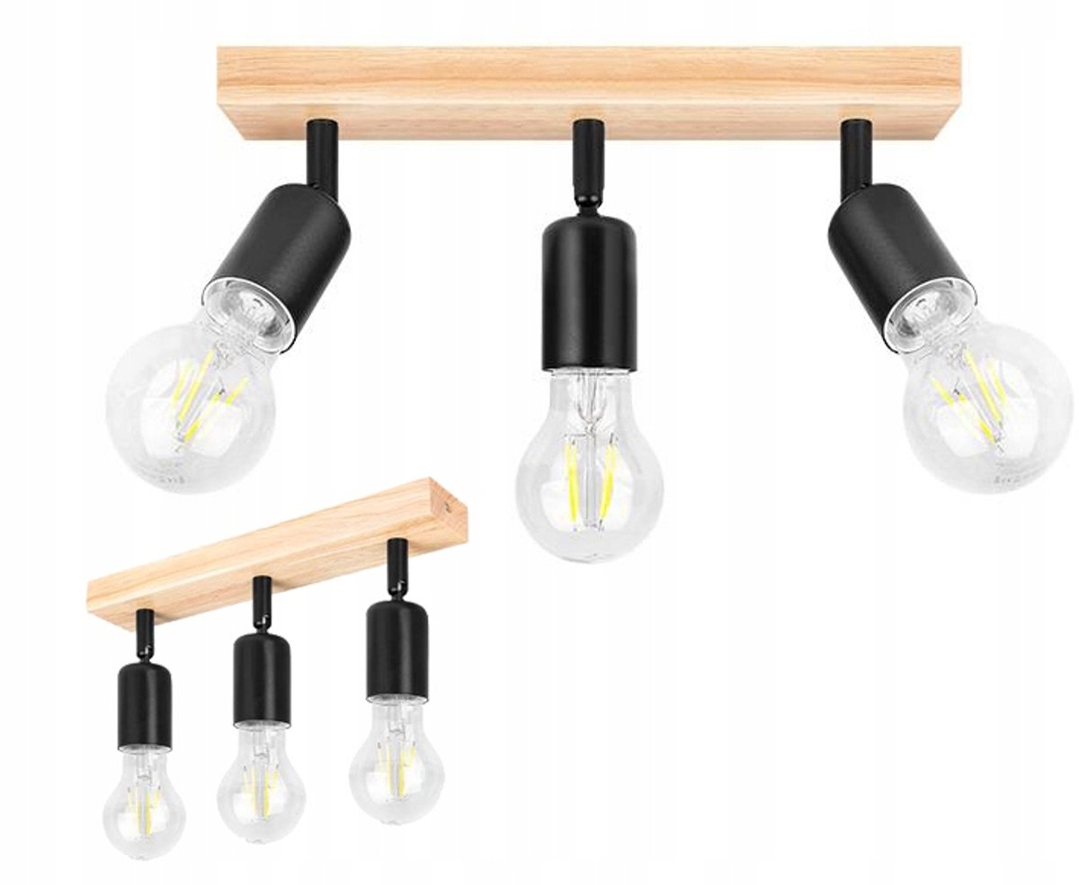 Wandlamp & Hanglamp Loft Hout 3x E27 Zwart/Hout