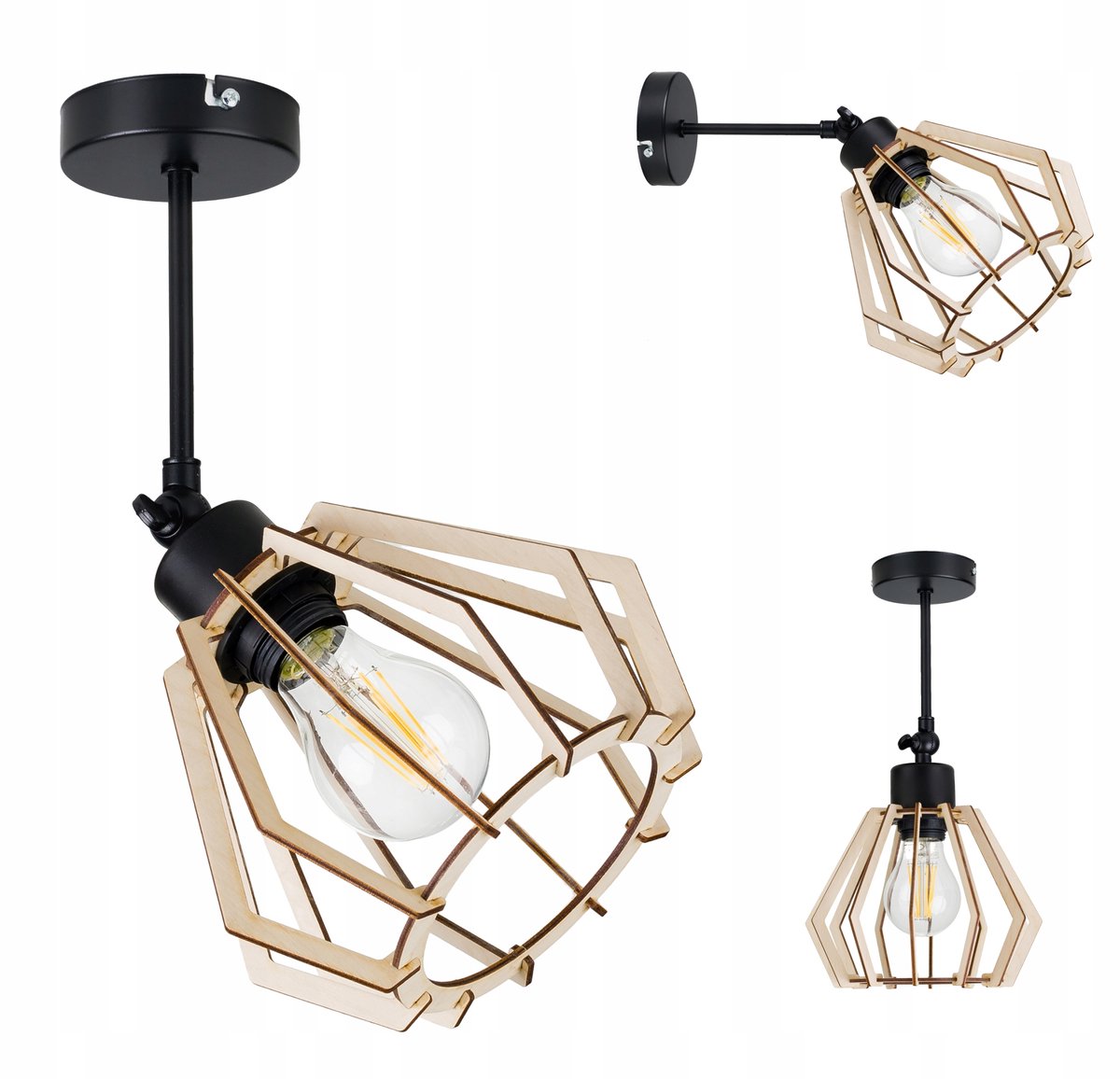 Hanglamp Loft Diamant Hout E27 Verstelbaar