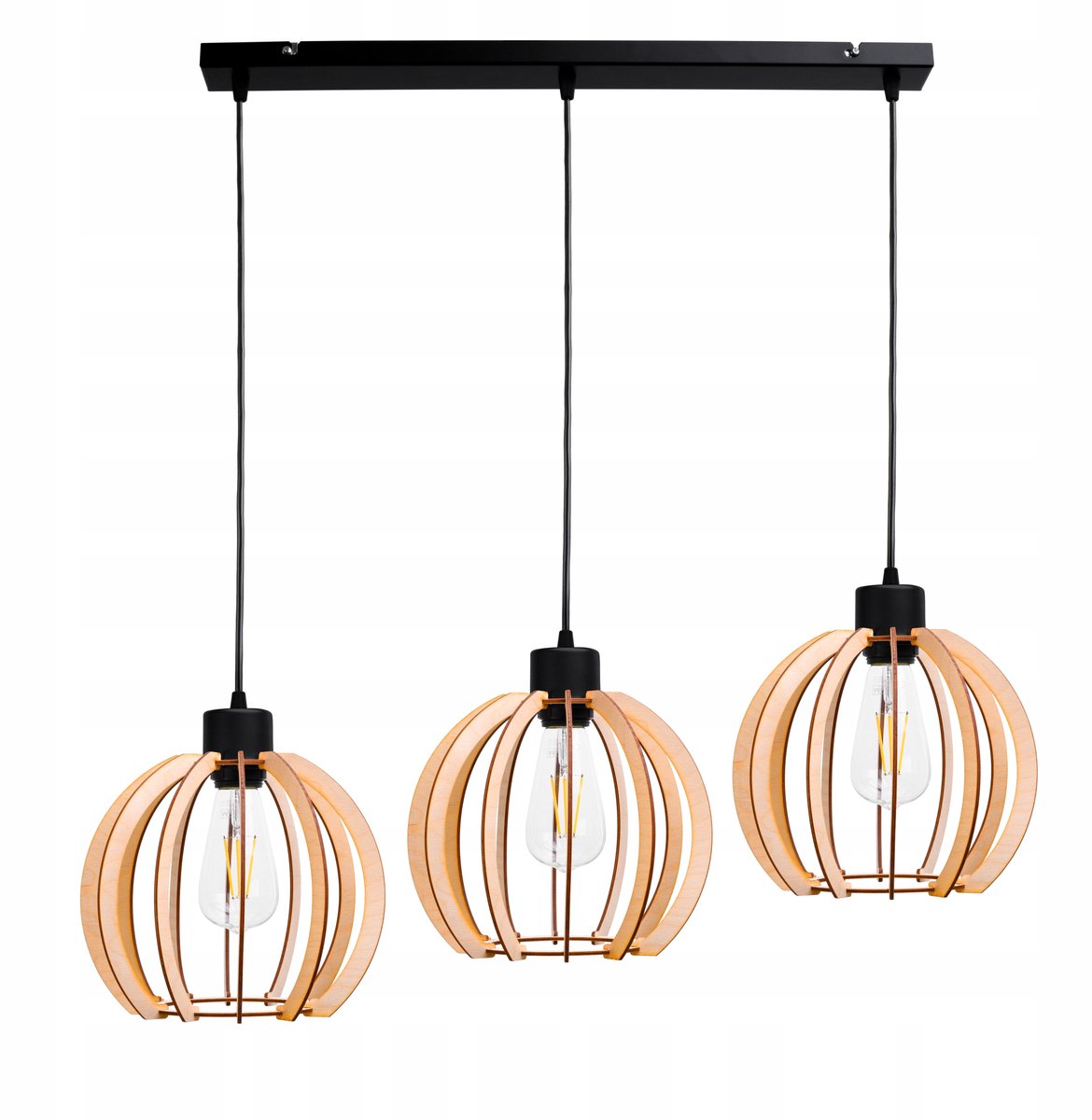 Hanglamp met houten kap, 3xE27, in hoogte verstelbaar