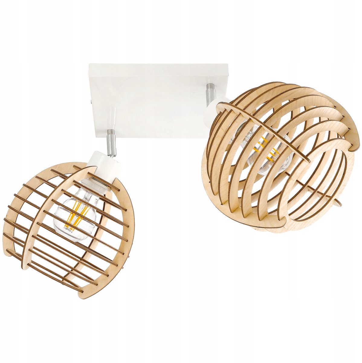 Hanglamp Plafond 2 Houten Bollen Draaibaar Chroom E27