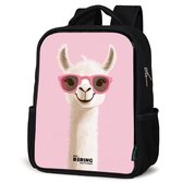 NoBoringSuitcases.com® - Rugzak zwart meisjes - Schooltas meisje - NoBoringSuitcases.com® - Rugzak zwart - Schooltas jongen & meisje - Lama - Wit - Zonnebril - Wimpers - Rugtas voor school - Boekentas kind - Schoolrugzak - Kinderrugzak
