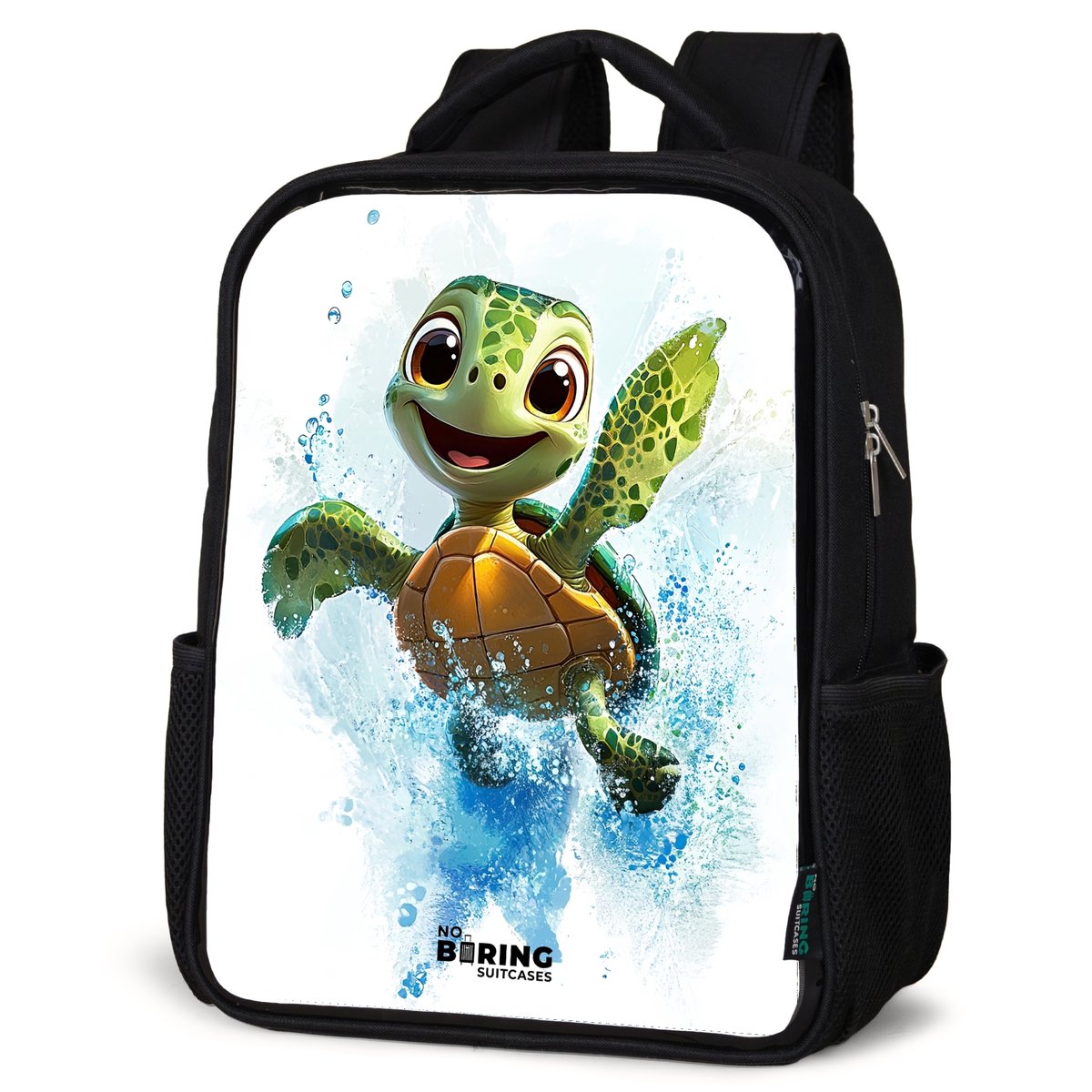 NoBoringSuitcases.com® - Rugzak zwart jongens - Schooltas jongen - NoBoringSuitcases.com® - Rugzak zwart - Schooltas jongen & meisje - Schildpad - Water - Groen - Rugtas voor school - Boekentas kind - Schoolrugzak - Kinderrugzak