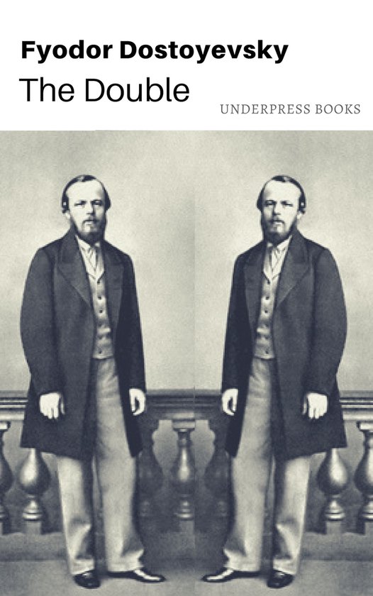 Fyodor Dostoyevsky 'The Double'. Twee identieke mannen in pak staan voor een balustrade.